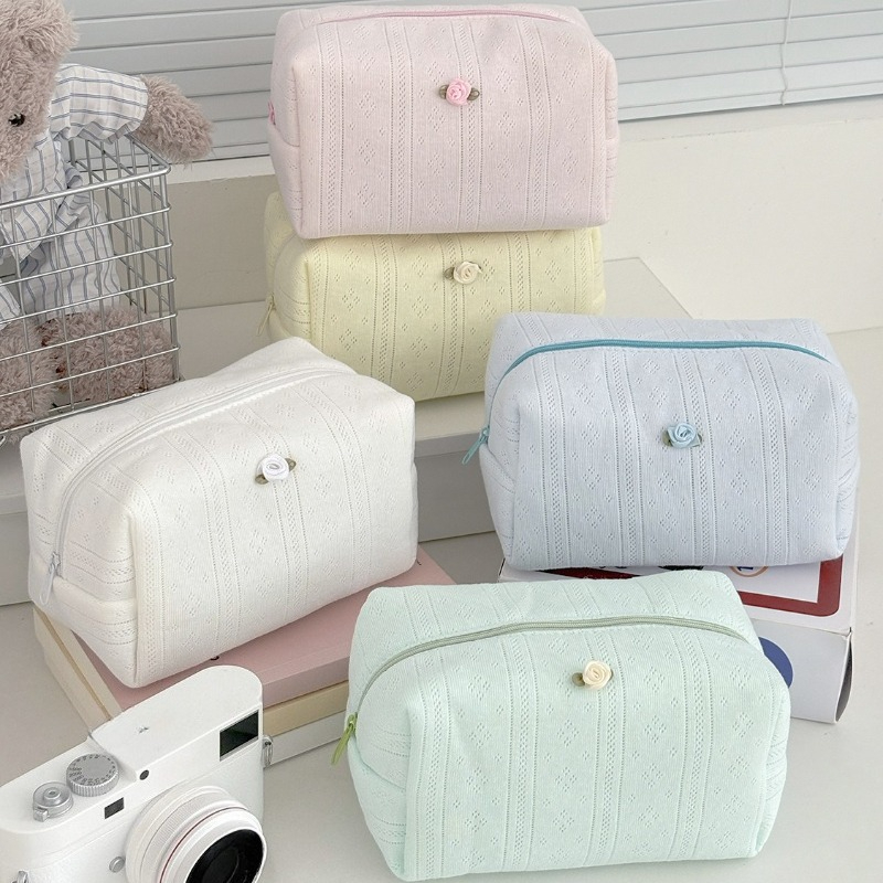 Korean Skincare Routine - Women's Lace Bow Floral Makeup Bag